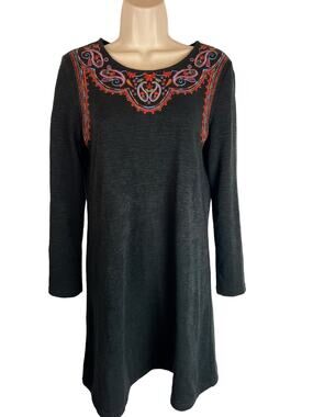 THML Embroidered Shift Dress Womens Small Gray Boho Tunic Southwestern
